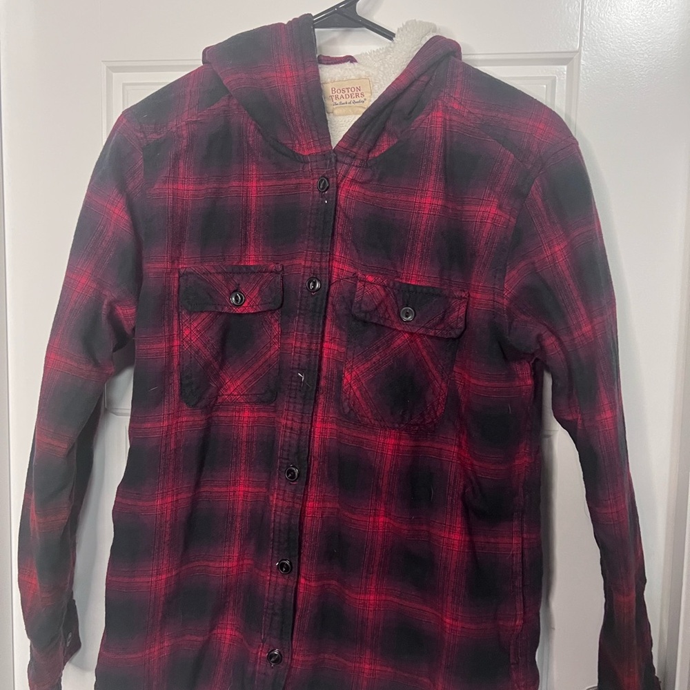 Boston Traders Burgundy and Cream Hooded Shirt